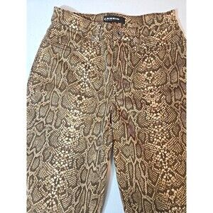 Cambio Jade Jeans Womens SZ 4 Brown Snakeskin Denim Stretch Zip Straight Leg
